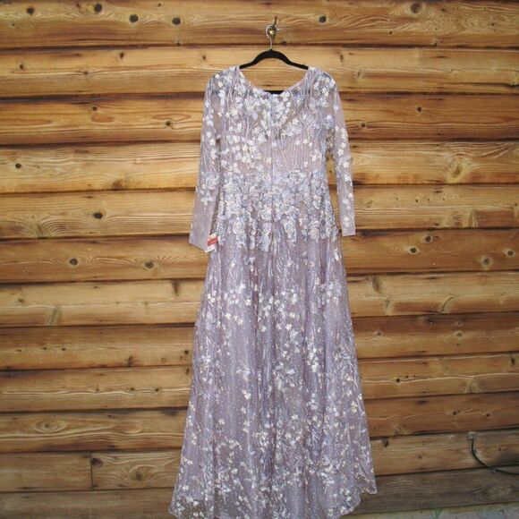 Mac Duggal 20402 Womens EMBELLISHED WRAP OVER ILLUSION LONG SLEEVE A LINE GOWN - Picture 11 of 16